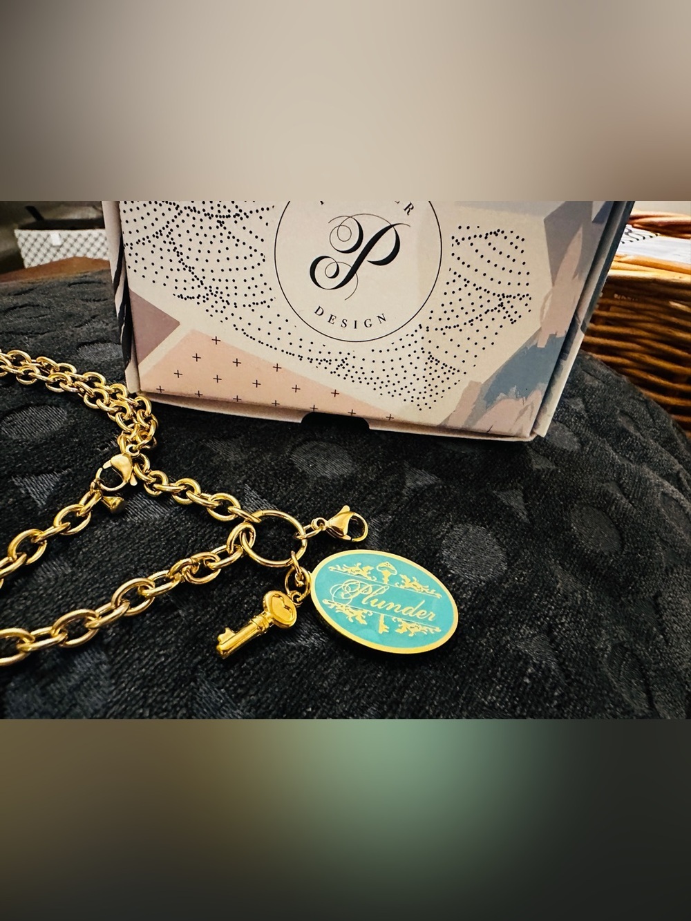 Gold-Tone Chain Vanessa Necklace with Turquoise Pendant*Plunder*Brand new in box